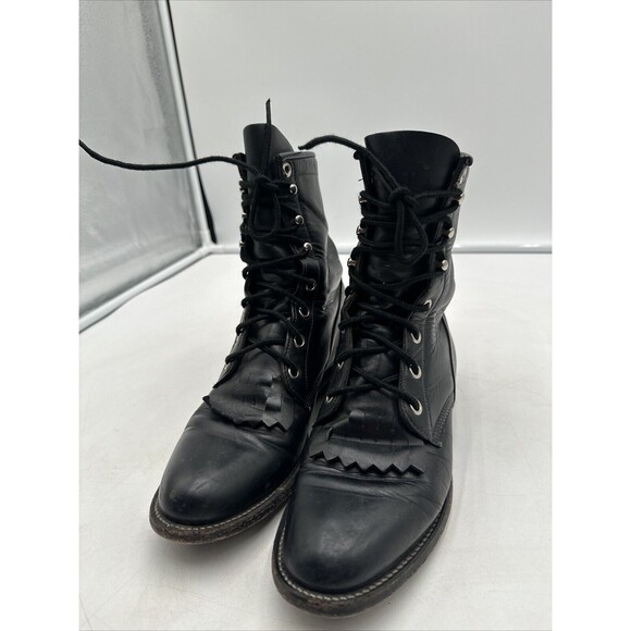 JUSTIN 506 Combat Boots Kiltie Roper Vintage Black Leather Lace Up Men\'s Sz 6.5B main image 6